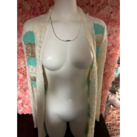 Belldini Large Teal Gold White Cardigan NWT - Picture 5 of 5